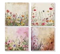GHHKUD Flowers Paint by Numbers Kits for Adults Beginners, 4 Pack Painting by Numbers Canvas Kit for Children, Acrylic Colourful Paint by Numbers with Wooden Framed Canvas, Crafts for Decor(8x8inch)