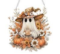 GHHKUD Halloween Diamond Art Hanging Kits for Adults, Ghost Diamond Painting Dreamcatcher Kits Pendant, Special Shaped Crystal Diamonds Gem Art Painting Craft Kit for Wall Hanging Decor