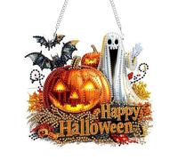 GHHKUD Halloween Diamond Art Hanging Kits for Adults, Ghost Pumpkins Diamond Painting Dreamcatcher Kits Pendant, Special Shaped Crystal Diamonds Gem Art Painting Craft Kit for Wall Hanging Decor