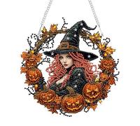GHHKUD Halloween Diamond Art Hanging Kits for Adults, Witch Diamond Painting Dreamcatcher Kits Pendant, Special Shaped Crystal Diamonds Gem Art Painting Craft Kit for Wall Hanging Decor