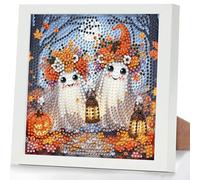 GHHKUD Halloween Ghost Diamond Art Kits for Kids with Frame, Fall 5D Diamond Painting Kit for Kids Adults, Crystal Small Diamonds Gem Art Crafts Kits Gift for Girls Boys Children Ages 6-8-12(7x7inch)