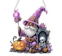 GHHKUD Halloween Gnome Diamond Art Hanging Kits for Adults, Diamond Painting Dreamcatcher Kits Pendant, Special Shaped Crystal Diamonds Gem Art Painting Craft Kit for Wall Hanging Decor