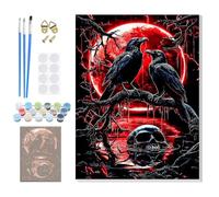GHHKUD Halloween Paint by Number Kits for Adults with Framed Canvas, Crows Skull Easy Adult Paint by Numbers Canvas Kits for Kids Beginner, Oil Acrylic Arts and Crafts for Home Wall Decor 8x12inch