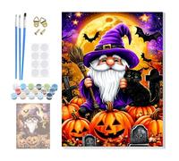 GHHKUD Halloween Paint by Number Kits for Adults with Framed Canvas, Gnome Pumpkins Easy Adult Paint by Numbers Canvas Kits for Kids Beginner, Oil Acrylic Arts and Crafts for Home Wall Decor 8x12inch