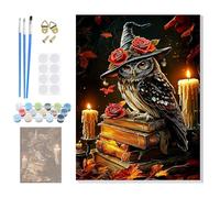 GHHKUD Halloween Paint by Number Kits for Adults with Framed Canvas, Owl Easy Adult Paint by Numbers Canvas Kits for Kids Beginner, Oil Acrylic Arts and Crafts for Home Wall Decor 8x12inch