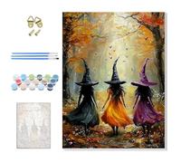 GHHKUD Halloween Witches Paint by Number Kits for Adults with Framed Canvas, Fall Easy Adult Paint by Numbers Canvas Kits for Beginner, Oil Acrylic Arts and Crafts for Home Wall Decor 8x12inch