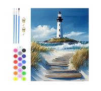 GHHKUD Lighthouse Paint by Numbers for Adults, Beach Painting by Number Kits On Canvas Without Frame, DIY Color Oil Painting Acrylic Paints Art Crafts Kits for Home Wall Decor 12X16 Inch
