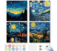 GHHKUD Paint by Numbers Kits for Adults Beginners, 4 Pack Canvas Painting by Numbers Kit for Children, Starry Sky Paint by Numbers with Wooden Frame & Velcro (8x8inch)