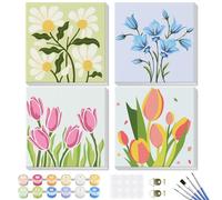 GHHKUD Paint by Numbers Kits for Adults Beginners, 4 Pack Canvas Painting by Numbers Kit for Kids, Flowers Landscape Acrylic Paint by Numbers with Wooden Frame, Crafts for Home Wall Decor (8x8inch)
