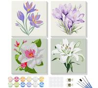 GHHKUD Paint by Numbers Kits for Adults Beginners, 4 Pack Canvas Painting by Numbers Kit for Kids, Flowers Landscape Acrylic Paint by Numbers with Wooden Frame, Crafts for Home Decor (8x8inch)