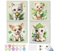 GHHKUD Paint By Numbers Kits for Kids Children & Adults, 4 Pack Painting By Numbers Canvas Beginners, Kids Painting By Numbers with Wooden Frame, Cartoon Animals Acrylic Children Painting 8x8inch