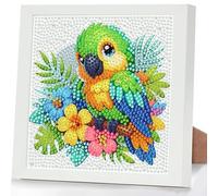 GHHKUD Parrot Diamond Art Kits for Kids with Frame, Bird 5D Diamond Painting Kit for Kids Adults, Crystal Small Diamonds Gem Art Crafts Kits Gift for Girls Boys Children Ages 6-8-12(7x7inch)