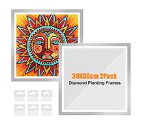 GHHKUD Upgraded 2Pack Diamond Painting Frames for 30x30cm Diamond Painting Canvas, Magnetic Diamond Art Frame Self-Adhesive, Diamond Painting Frames with Hooks for Wall Window Door (Silver)