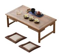 GHHVFEC Japanese Solid Wood Floor Table with 2 Cushions Perfect for Tea Time Work or Reading 99lbs Capacity Beige 50x40x25cm/20x16x10in
