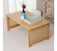 GHHVFEC Japanese Style Rattan Folding Table with Sliding Window Ideal for Coffee & Study Low Sitting Comfort (A 80 * 48 * 36cm) Perfect for Small Spaces