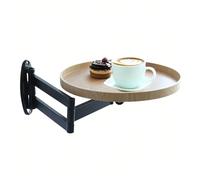 GHHVFEC Round Folding Wall Table - Space-Saving Retractable Dining Table Floating Round Side Table Reversible Design for Small Spaces Wood Finish Versatile Wall-Mounted Tray