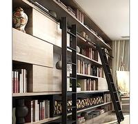 GHHVFEC Sliding Ladder Hardware Kit Black Rolling Barn Door Library Track Set with Floor Roller Wheels Easy Installation 160cm Ladder Size 300cm Total Length