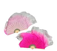 GHHZML Belly Dance Fan 1pair Short Silk Dance Fan Bamboo Half Circle Two Sides Color Gradient for Stage(Black,41cm(16 Inch))