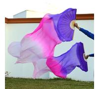 GHHZML Belly Dance Fan 1pc Right Fans+1 Pc Left 5 Size*0.9m(XX*35") Hand Painted Belly Dance Silk Fan Veil, Green Color Mix for Stage(Gold,120cm-90cm)