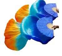 GHHZML Belly Dance Fan Belly Dance Fan 1 Pair Handmade Dyed Silk Fans 100% Real Silk/Imitation Veil Chinese for Stage(5,Silk-150x90cm)