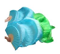 GHHZML Belly Dance Fan Real Silk/Imitation Dance Long Fans 1 Pair Handmade Dyed Belly Props 180x90cm for Stage(Color18,180x90cm Real Silk)