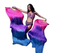 GHHZML Belly Dance Fan Women Belly Dance Fan Veil Hand Made Gradient Silk Pairs 180x90cm Stage Show Props for Women Dancers(Color 18,210cmX90cm)