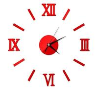 GHHZML Stick On Wall Clock 3D DIY Wall Clock Modern Frameless Large Mirror Surface Effect Office For Home Living Room Bedroom Decoration(Red)