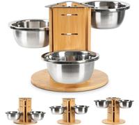 GHIAKQYT Raised Dog Bowl for Dogs, 3 Height Adjustable Dog Bowls with 3 x 1400 ml Stainless Steel Bowls and Wood, Three-sided Raised Dog Bowl Stand, Feeding Station, Dog Feeding Bowl
