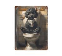 GHIBYN Black Poodle on ToiletWall Decor Art Metal Tin Poster Modern Bar Decorations40x30cm