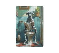 GHIBYN Blue Harlequin Great Dane on The ToiletWall Decor Art Metal Tin Poster Modern Bar Decorations30x20cm
