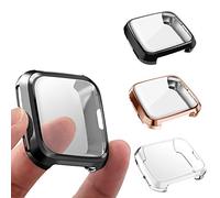 GHIJKL 3 Packs Screen Protector Compatible Fit bit Versa, Ultra Slim Soft Full Cover Case for Fit bit Versa, Crystal Clear, Black, Rose Gold