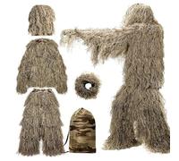 Ghillie Suit 3D Camo Leafy Lightweight Hunting Clothes for Men Breathable Ghillie Poncho for Hunters, Sniper Airsoft, Paintball, S Hunting Camo Airsoft Suit Sasquatch Costume
