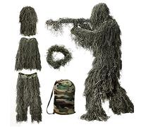 Ghillie Suit, 3D Camouflage Hunting Apparel Including Jacket, Pants, Hood, Carry Bag, Camo Hunting Clothes for Men, Hunters, Military, Sniper Airsoft, Paintball, XLarge or XXLarge, Woodland