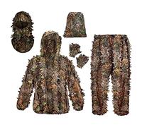 Ghillie Suit 3D Leafy Camo Suit Full Face Mask Gloves Set for Game Costume Jungle, M L