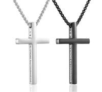 GHIUYUI 2 Pcs Silver Black Cross Necklace for Men Inspirational Bible Verse Cross Chain, Religious Christian Stainless Steel Cross Pendant Necklace Jewelry Gifts, One Size, Stainless Steel, No