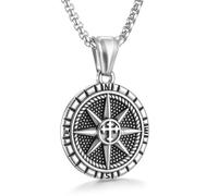 GHIUYUI Men's Compass Pendant Necklace, Circle Vintage Coin Stainless Steel Compass Necklace Navigator Forged for Male Talisman Travel Jewelry, Inspirational Graduation Gifts (Gifts Box), Uniform size