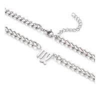 GHIUYUI Zodiac Sign Pendant Necklaces for Women Men Stainless Steel Leo Constellation Horoscope Astrology Jewelry, 6.5mm Diamond Cut Cuban Link Curb Chain 18+2 inches, 6.5 mm, Stainless Steel, No