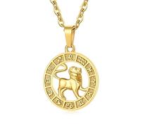 GHIUYUI Zodiac Sign Pendant Necklaces for Women Men Stainless Steels Leo Constellation Horoscope Medallion Retro Celestial Astrology Jewelry, moderation, Stainless Steel, No Gemstone