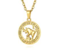 GHIUYUI Zodiac Sign Pendant Necklaces for Women Men Stainless Steels Leo Constellation Horoscope Medallion Retro Celestial Astrology Jewelry, moderation, Stainless Steel, No Gemstone