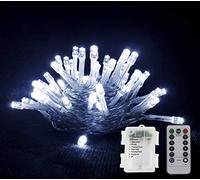 GHJ 50/100/200 LED Battery Operated Remote Control Rainproof String Fairy Lights Indoor/Outdoor for Christmas Tree Xmas Garden Party (200LEDs, White)