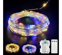 GHJ Battery Operated Remote Control Silver Wire Fairy Lights，Color Changing LED String Lights for Christmas Tree Xmas Garden Party (Warm/Multi, 50LEDs)