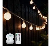 GHJ LED Battery Operated Remote Control Waterproof Indoor/Outdoor Globe Ball String Fairy Lights with Timer / 8 Modes/Dimmable for Christmas Tree Xmas Garden Party (50 LEDs, Warm White)