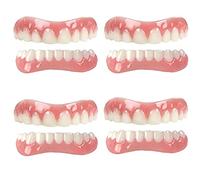 GHJGDAOM 4 Pairs Cosmetic Veneers Teeth Temporary Dentures Teeth Natural Shade Instant Teeth Top and Bottom Veneers Snap on Comfort Dentures for Bad Teeth Men and Women