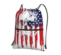 Ghjkfbf American Flag Skull Print Drawstring Gym Bag, Backpack Swimming Bag With Outside Zipper, Sports Yoga Beach Football