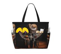 Ghjkfbf American West Rodeo Hat Print Large Capacity Beach Travel Bag For Family, Beach Tote Bag For Women With Zipper Pockets