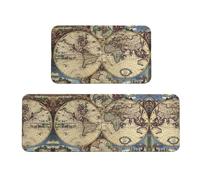 Ghjkfbf Ancient Map World Globe Print Kitchen Mat 2pcs,Kitchen Rugs Mat for Kitchen,Indoor,Floors,Office,Laundry,Sink,Home
