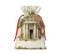Ghjkfbf Antique Building With Roman Olive Branch And Greek Print Christmas Drawstring Gift Bags Xmas Gift Bags W/Tags Sacks Reusable Gift Wrapping Bags