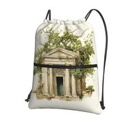 Ghjkfbf Antique Building With Roman Olive Branch And Greek Print Drawstring Gym Bag, Backpack Swimming Bag With Outside Zipper, Sports Yoga Beach Football