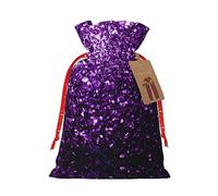 Ghjkfbf Beautiful Purple Glitter Print Christmas Drawstring Gift Bags Xmas Gift Bags W/Tags Sacks Reusable Gift Wrapping Bags