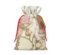 Ghjkfbf Beauty Pink Roses Print Christmas Drawstring Gift Bags Xmas Gift Bags W/Tags Sacks Reusable Gift Wrapping Bags